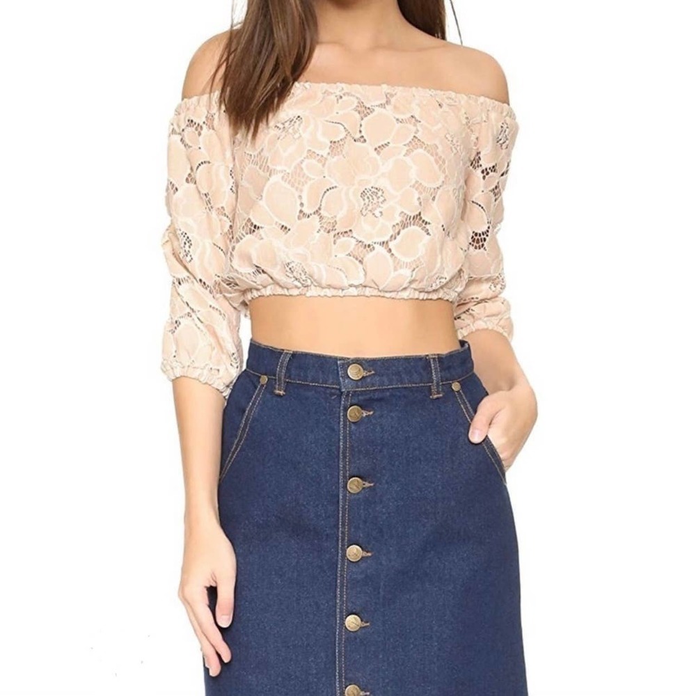 Tularosa Off Shoulder‎ Hadley Crop Top Pale Blush